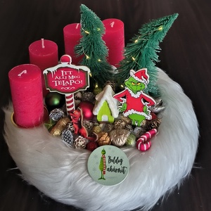 Grincs LED-es adventi koszorú , fehér alap - karácsony - adventi díszek - adventi koszorú - Meska.hu