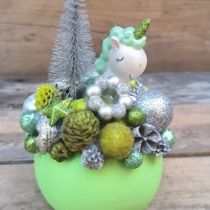 Unikornis fenyővel  zöld, Karácsony, Adventi díszek, Adventi asztaldísz, , MESKA