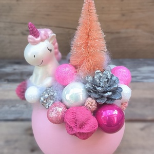 Unikornis fenyővel  rózsaszín, Karácsony, Adventi díszek, Adventi asztaldísz, , MESKA