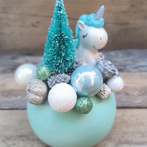 Unikornis fenyővel  türkiz, Karácsony, Adventi díszek, Adventi asztaldísz, , MESKA