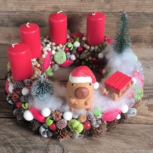 Kapibara adveni koszorú, Karácsony, Adventi díszek, Adventi asztaldísz, , MESKA