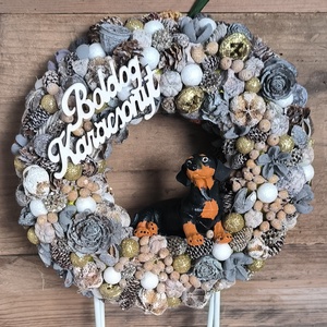 Tacskós téli kopogtató  - otthon & életmód - dekoráció - ajtó- és ablak dekoráció - ajtódísz & kopogtató - Meska.hu