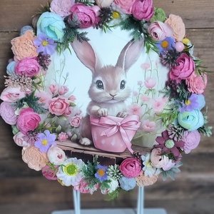 Barna nyuszis tavaszi kopogtató, Otthon & Életmód, Dekoráció, Ajtó- és ablak dekoráció, Ajtódísz & Kopogtató, , MESKA