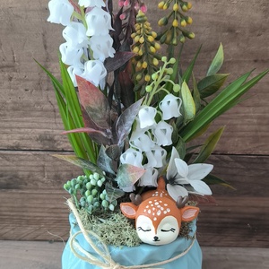 Tavaszváró őzikés dísz, county kék kaspóban - Meska.hu