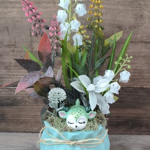 Tavaszváró őzikés dísz, türkiz kaspó, Esküvő, Dekoráció, Asztaldísz, , MESKA