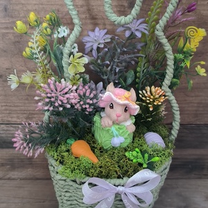 Tavaszi nyuszis kosár - szürke, Otthon & Életmód, Dekoráció, Húsvéti asztaldíszek, , Csempéssz egy kis mesés tavaszi hangulatot az otthonodba ezzel a bájos nyuszis kompozícióval! A fon..., MESKA