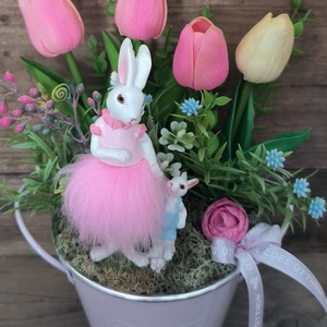 Nyuszimama kisfiával - vödrös dísz - otthon & életmód - dekoráció - asztal és polc dekoráció - asztaldísz - Meska.hu