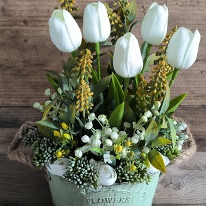 Fehér tulipánok kaspóban, Otthon & Életmód, Dekoráció, Asztal és polc dekoráció, Asztaldísz, , MESKA