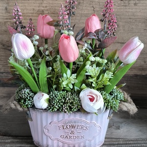  Tavaszi dekoráció bádog kaspóban - otthon & életmód - dekoráció - asztal és polc dekoráció - asztaldísz - Meska.hu