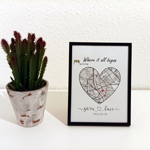 Ahol minden elkezdődött, egyedi ajándék, térkép, ajándék, love, szerelem, a mi történetünk, randi, valentin nap - Meska.hu