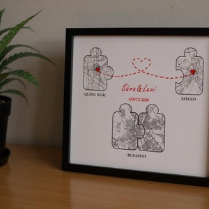 Puzzle, love, egyedi ajándék, térkép, évforduló ajándék, első találkozás, szerelem , a mi történetünk, randi, valentin, Művészet, Grafika & Illusztráció, Digitális, Fotó, grafika, rajz, illusztráció, MESKA