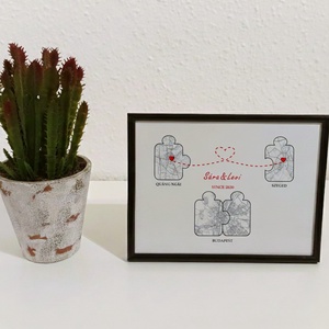 Puzzle love, egyedi ajándék, térkép, évforduló ajándék, első találkozás, szerelem, a mi történetünk, randi, valentin - művészet - grafika & illusztráció - digitális - Meska.hu