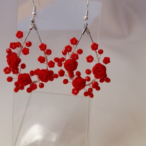 Piros  fülbevaló - ékszer - fülbevaló - lógós kerek fülbevaló - Meska.hu