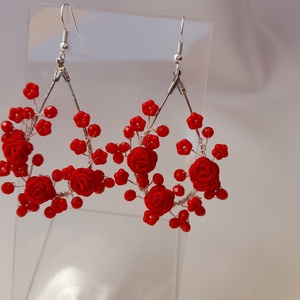 Piros  fülbevaló - ékszer - fülbevaló - lógós kerek fülbevaló - Meska.hu