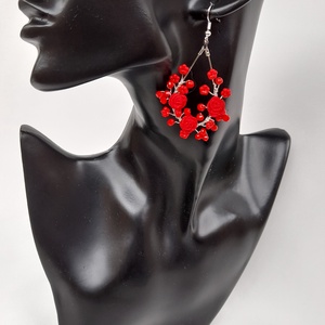 Piros  fülbevaló - ékszer - fülbevaló - lógós kerek fülbevaló - Meska.hu