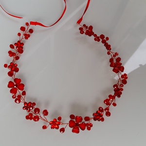 Piros fejdísz  vagy lánc.  - esküvő - hajdísz - fejkoszorú - Meska.hu