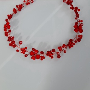 Piros fejdísz  vagy lánc.  - esküvő - hajdísz - fejkoszorú - Meska.hu