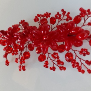 Piros  fejdísz  - esküvő - hajdísz - kontydísz & hajdísz - Meska.hu