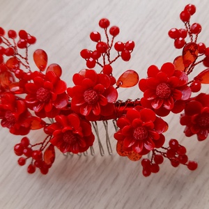 Piros fejdísz  - esküvő - hajdísz - kontydísz & hajdísz - Meska.hu