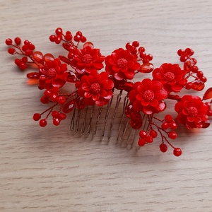 Piros fejdísz  - esküvő - hajdísz - kontydísz & hajdísz - Meska.hu