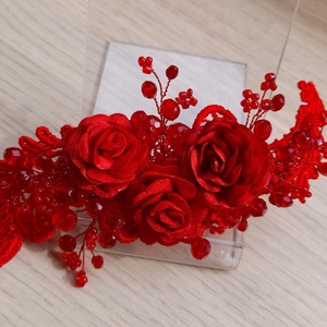 Piros fejdísz.  - esküvő - hajdísz - kontydísz & hajdísz - Meska.hu