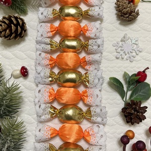 Örök Textil Szaloncukor - 10 db - Narancs Arany Lamé - Díszdobozban - Kézzel varrott karácsonyfadísz - Meska.hu