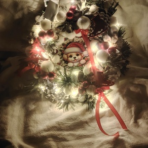 Karácsonyi kutyás ajtódísz , Karácsony, Karácsonyi lakásdekoráció, Karácsonyi ajtódíszek, Virágkötés, Mindenmás, MESKA