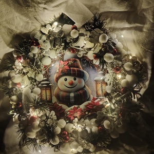 Karácsonyi hóemberes ajtódísz , Karácsony, Adventi díszek, Adventi gyertyadíszek és koszorúdíszek, Virágkötés, Mindenmás, MESKA