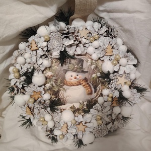 Karácsonyi hóemberes ajtódísz  - karácsony - adventi díszek - adventi ajtódísz - Meska.hu