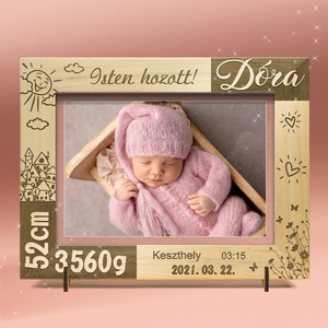 Babaszületésre, újszülött érkezésre, keresztelőre, egyedi ajándék, névreszóló képkeret rendelhető, Otthon & Életmód, Dekoráció, Kép & Falikép, Képkeret, Gravírozás, pirográfia, MESKA