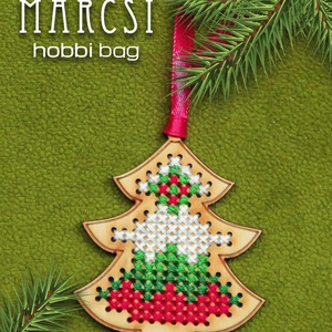 Karácsonyfa dísz, karácsony, advent, kézzel hímzett egyedi fenyő - Meska.hu