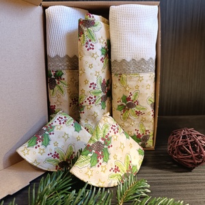 Karácsonyi textil fedő fogó és konyha ruha szett - Meska.hu