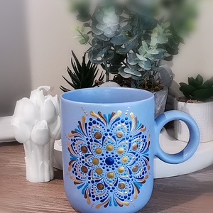 Egyedi, mandalamintás kék bögre, Otthon & Életmód, Konyhafelszerelés, tálalás, Tálalás, Bögre & Csésze, Festett tárgyak, MESKA