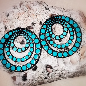 Bohém türkiz fülbevaló , Ékszer, Fülbevaló, Lógós kerek fülbevaló, Ékszerkészítés, Festett tárgyak, MESKA