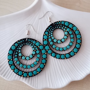 Bohém türkiz fülbevaló  - ékszer - fülbevaló - lógós kerek fülbevaló - Meska.hu