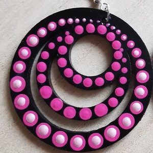 Bohém pink-rózsaszín fülbevaló  - ékszer - fülbevaló - lógós kerek fülbevaló - Meska.hu