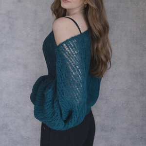 Émera Collection � Kézzel kötött, hálós mintájú alpaka női pulóver (Oversize) - ruha & divat - női ruha - pulóver - Meska.hu