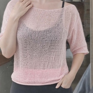 Kézzel kötött kasmír pulóver � púderrózsaszín, áttetsző, nőies fazonú elegáns női pulóver XS méret, Ruha & Divat, Női ruha, Pulóver, Kötés, MESKA