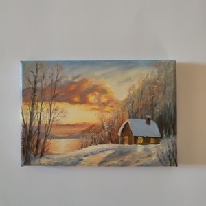 Olajfestmény: Téli naplemente - Meska.hu