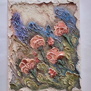 Akrilfestmény: Virágok, Művészet, Festmény, Akril, Festészet, Akrillal vászonra festve. Struktúrpaszta felhasználásával.
Mérete: 20*25 cm., MESKA