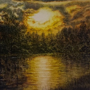 Akrilfestmény: Naplemente a tónál - Meska.hu