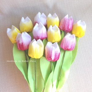 Festett textil tulipánok (12 szál/cs, fehér-sárga/pink) örökcsokor - otthon & életmód - dekoráció - virágdísz és tartó - csokor & virágdísz - Meska.hu