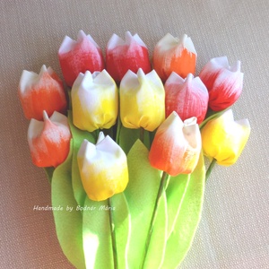 Festett textil tulipán csokor  (12 db, 3 szín) - otthon & lakás - dekoráció - Meska.hu
