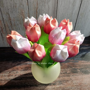 Festett textil tulipánok (12 szál/cs, fehér-, korall-pink), örökcsokor - otthon & lakás - dekoráció - virágdísz és tartó - csokor & virágdísz - Meska.hu