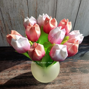 Évfordulós textil tulipán csokor, örökcsökör fehér-púder-pink szín, 12 db/cs, Otthon & Életmód, Dekoráció, Virágdísz és tartó, Csokor & Virágdísz, Varrás, Festett tárgyak, MESKA