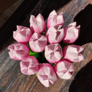 Festett textil tulipánok, örök csokor, rózsaszín-pink 12 szál/cs, születésnapi csokor - otthon & életmód - dekoráció - virágdísz és tartó - csokor & virágdísz - Meska.hu