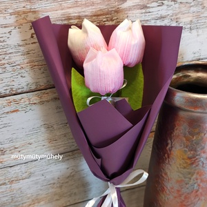 Festett textil tulipán csokor, 3 szál/cs, örökcsokor, többféles szín - Meska.hu