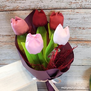Tulipán csokor (rózsaszín-mályva, 5 szálas), örökcsokor, Otthon & Lakás, Dekoráció, Virágdísz és tartó, Csokor & Virágdísz, Varrás, MESKA