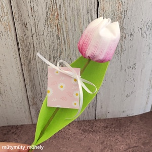 Anyák napi textil tulipán kísérő kártyával, kézzel festett többféle színben, Otthon & Életmód, Dekoráció, Virágdísz és tartó, Csokor & Virágdísz, Varrás, Festett tárgyak, MESKA