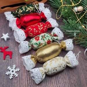 ÚJ! Textil szaloncukor, klasszikus karácsonyi színek - többféle 6 db/cs - karácsony - karácsonyi lakásdekoráció - karácsonyfadíszek - Meska.hu